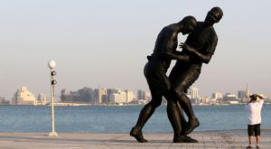 The sculpture depicts the moment when Zidane head butted Materazzi in 2006 World Cup. Source: Reuters.