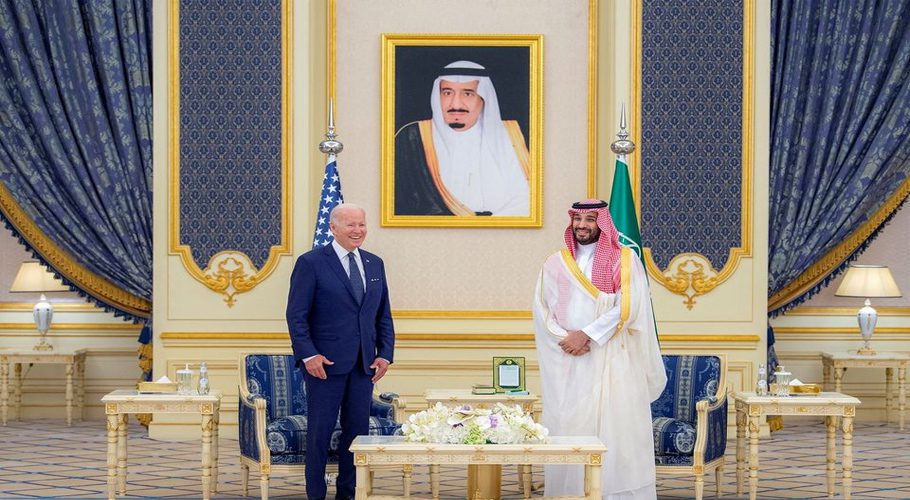 Saudi Crown Prince Mohammed bin Salman and U.S. President Joe Biden meet at Al Salman Palace upon his arrival in Jeddah, Saudi Arabia