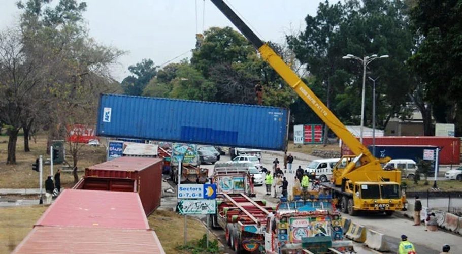 PTI demonstration in Salamabad, containers delivered in red zone
