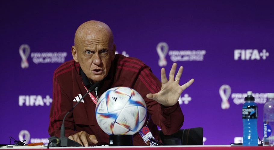 FIFA World Cup Qatar 2022 - Referees Media Briefing - Main Media Center, Doha, Qatar - November 18, 2022 Chairman of the FIFA referees committee, Pierluigi Collina during the briefing REUTERS/John Sibley