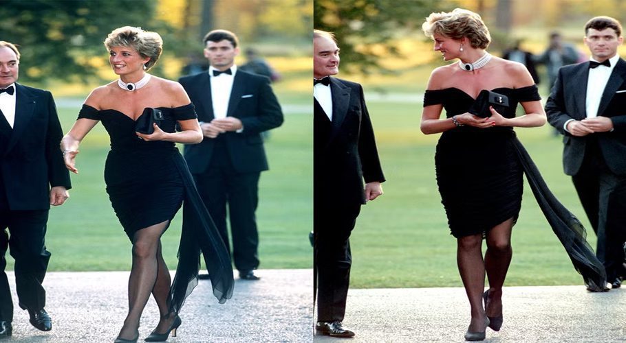 The ensemble was later dubbed the “revenge dress” because Diana wore it on the same evening that Prince Charles publicly confessed to his affair with Camilla Parker-Bowles. (Shutterstock)