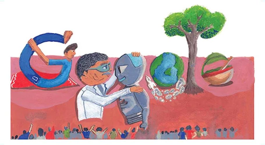 Shlok Mukherjee's doodle - titled ‘India on the center stage' (Google)