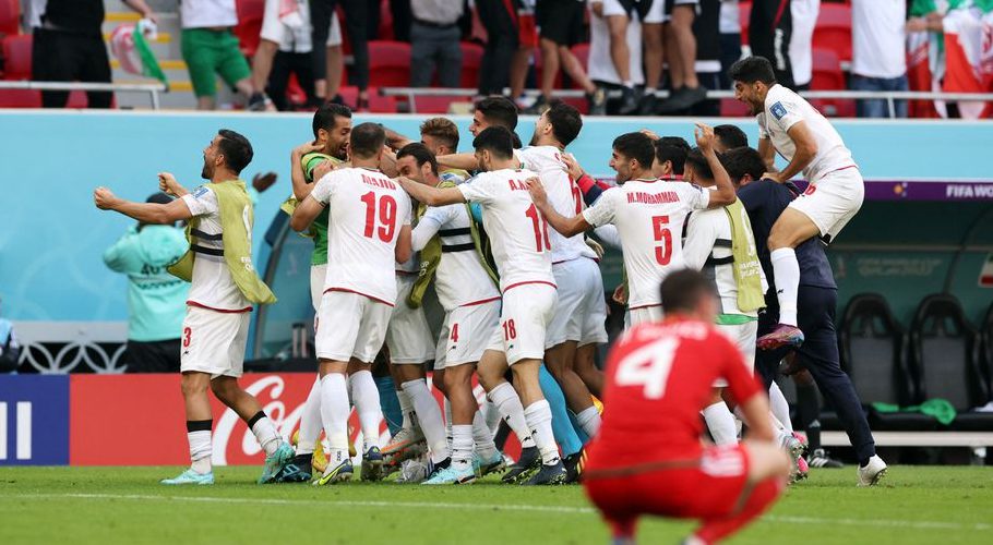 - FIFA World Cup Qatar 2022 - Group B - Wales v Iran - Ahmad Bin Ali Stadium, Al Rayyan, Qatar - November 25, 2022 Iran's Roozbeh Cheshmi celebrates scoring their first goal with teammates REUTERS/Amanda Perobelli