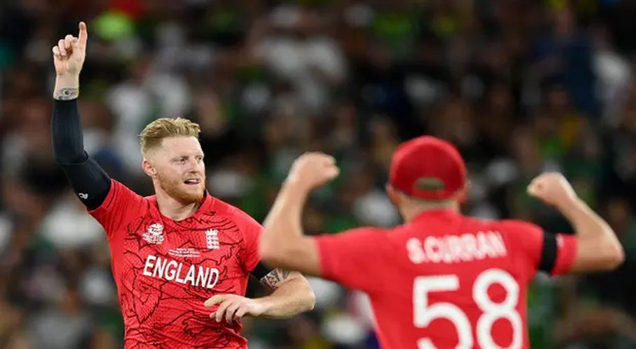 FILE Ben Stokes of England celebrates getting the wicket of Iftikhar Ahmed of Pakistan. Photograph: Quinn Rooney/Getty Images