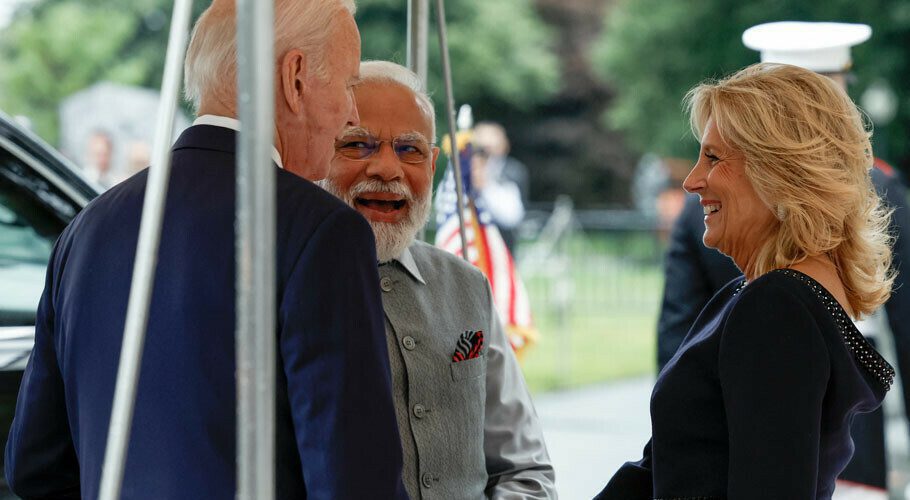 U.S. President Joe Biden and first lady Jill Biden welcome Prime Minister of India Narendra Modi to the White House in Washington, U.S., June 21, 2023. REUTERS/Elizabeth Frantz