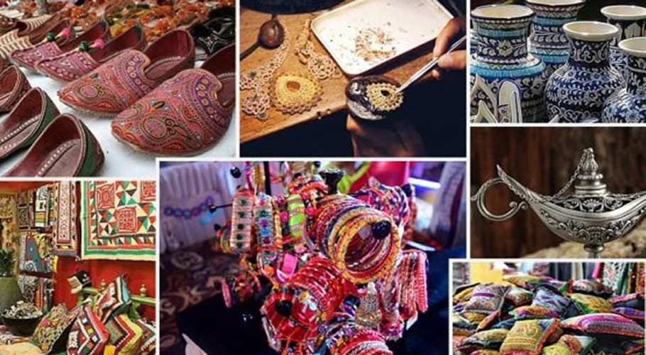 A photo collage showing different beautiful Pakistani handicrafts displayed at the exhibition in China. — APP/File