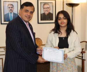 Pakistani envoy presents ‘Certificate of Appreciation’ to student Mahnoor Cheema