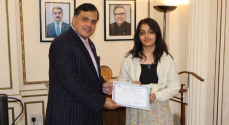 Pakistani envoy presents ‘Certificate of Appreciation’ to student Mahnoor Cheema