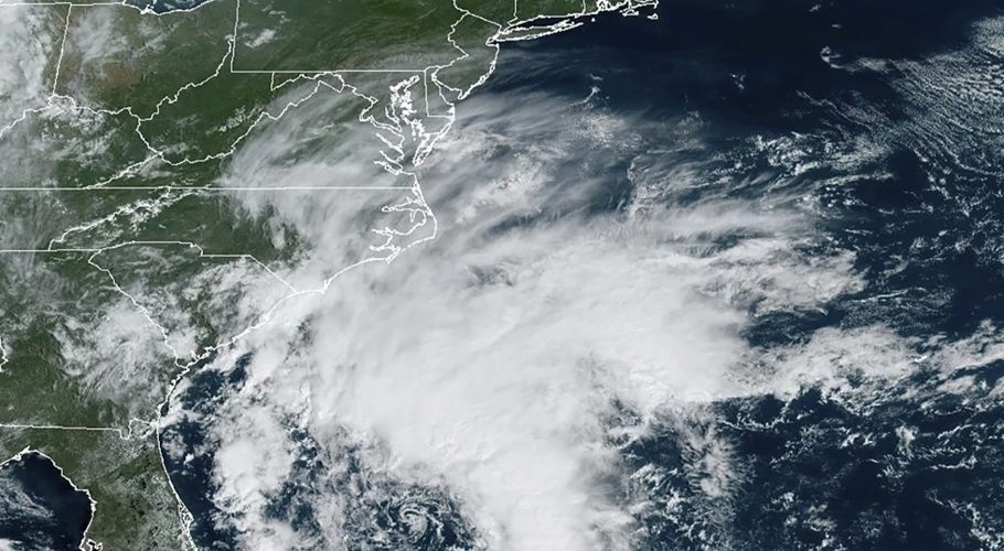 This Thursday, Sept. 21, 2023, satellite image provided by the National Oceanic and Atmospheric Administration shows a potential tropical cyclone forming off the southeastern coast of the United States in the Atlantic Ocean. (NOAA via AP)