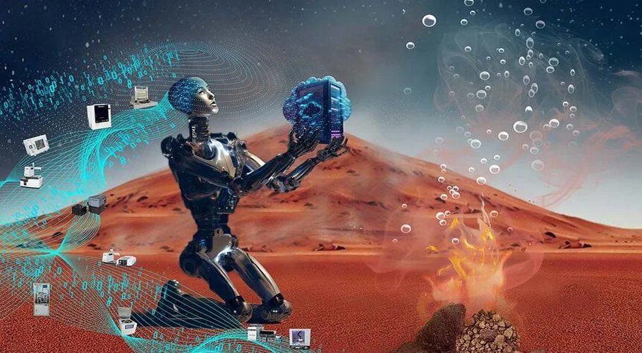 Visualization of an artificial intelligence making oxygen on Mars