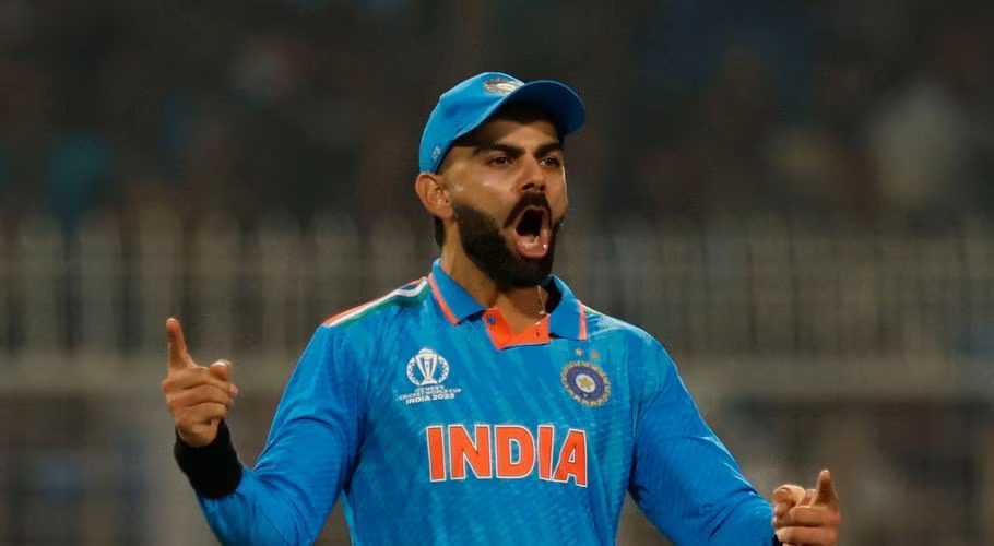 Cricket - ICC Cricket World Cup 2023 - India v South Africa - Eden Gardens, Kolkata, India - November 5, 2023 India's Virat Kohli celebrates after the wicket of South Africa's Aiden Markram, caught out by KL Rahul off the bowling of Mohammed Shami REUTERS/Adnan Abidi Acquire Licensing Rights