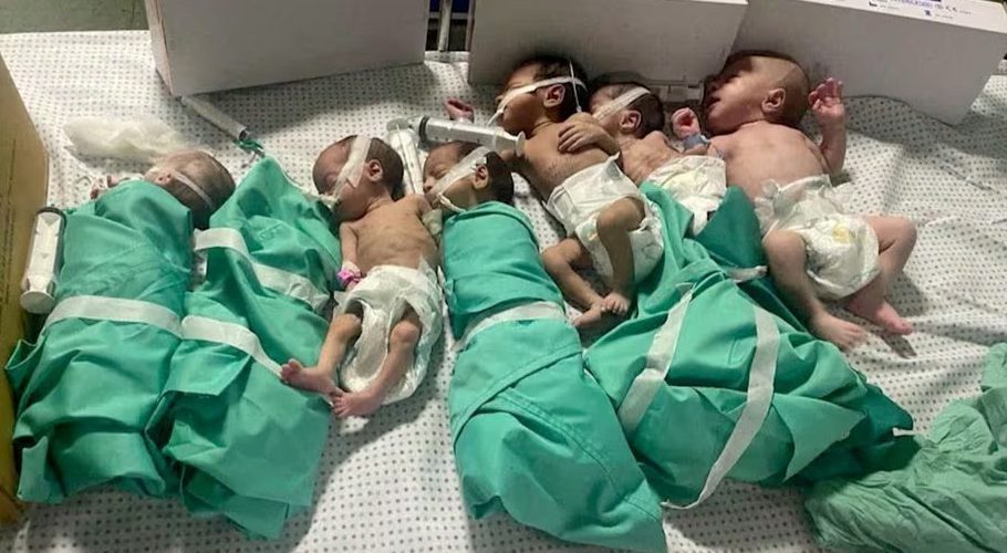 Newborns are placed in bed after being taken off incubators in Gaza's Al Shifa hospital after power outage, amid the ongoing conflict between Israel and the Palestinian Islamist group Hamas, in Gaza City, Gaza in this still image obtained by REUTERS. Acquire Licensing Rights