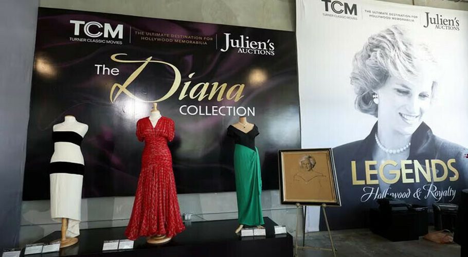 Dresses that belonged to Princess Diana and a sketch study portrait are on display ahead of the auction Legends: Hollywood & Royalty at Julien’s Auctions in Beverly Hills, California, U.S., August 28, 2023. Reuters