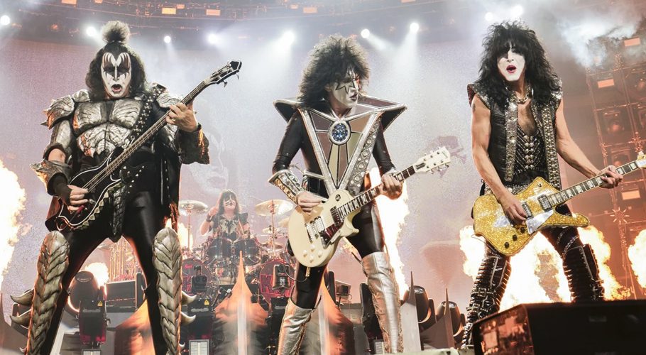 Gene Simmons, left, Tommy Thayer and Paul Stanley of KISS perform during the final night of the "Kiss Farewell Tour" on Saturday, Dec. 2, 2023, at Madison Square Garden in New York. (Photo by Evan Agostini/Invision/AP)