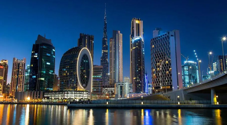 Dubai modern architecture landmark skyline view from the Marasi marina in city Business bay downtown area in the United Arab Emirates at blue hour at night. Getty Images Image used for illustrative purpose.
Getty Images/iStockphoto