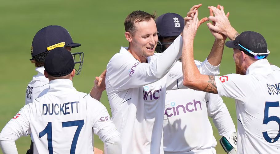 Tom Hartley, centre left, inspired England to a stunning win (Mahesh Kumar A/AP)
(AP)