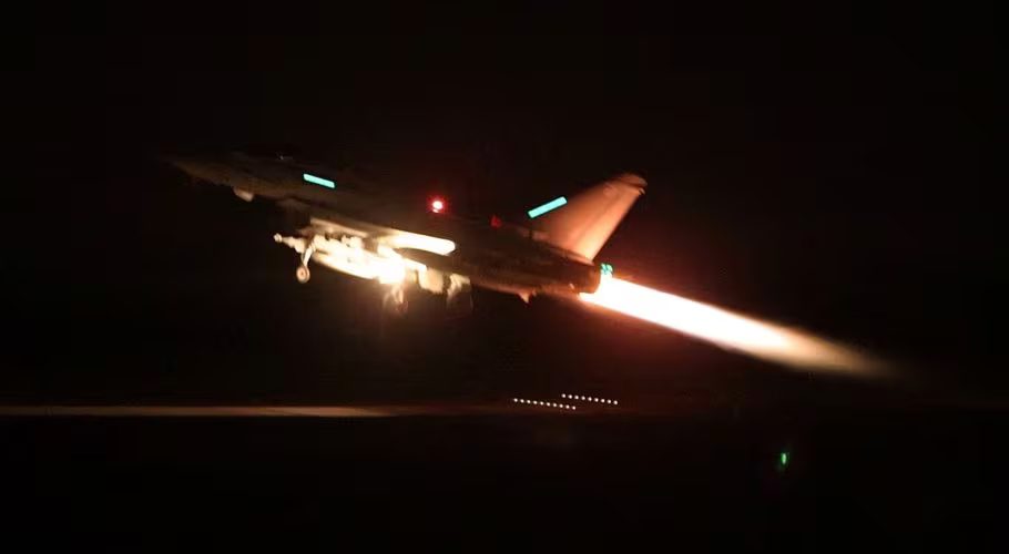An RAF Typhoon aircraft takes off to join the U.S.-led coalition from RAF Akrotiri to conduct air strikes against military targets in Yemen, aimed at the Iran-backed Houthi militia that has been targeting international shipping in the Red Sea, in Cyprus, in this handout picture released on January 12, 2024. UK MOD/Handout via REUTERS/File Photo Acquire Licensing Rights