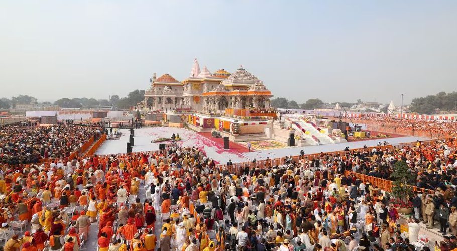 A view during the opening of the grand temple of the Hindu god Lord Ram in Ayodhya, India, January 22, 2024. India's Press Information Bureau/Handout via REUTERS Acquire Licensing Rights