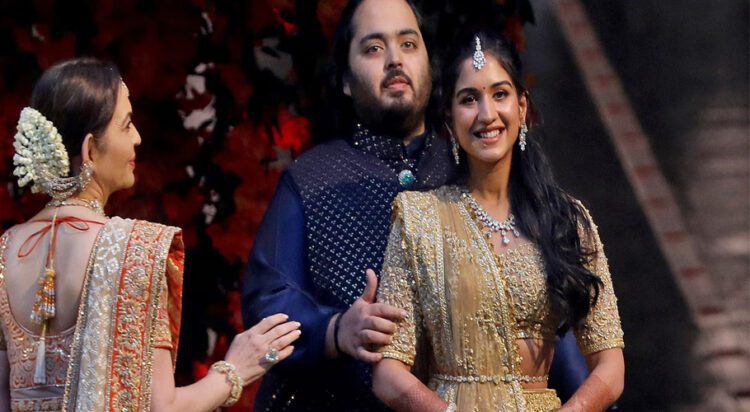 A red carpet ceremony marking the engagement of Anant Ambani and Radhika Merchant in Mumbai, India. Photograph: Niharika Kulkarni/Reuters