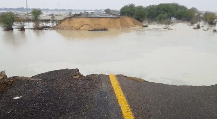 The photo shows flooded roads in Balochistan’s Gwadar city. — DawnNewsTV
