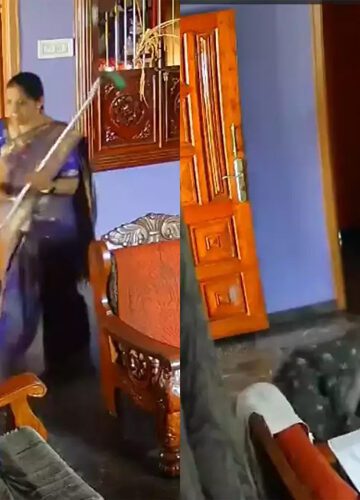 The CCTV footage of the incident showed an 87-year-old man, Padmanabha Suvarna, a resident of Mangaluru, being subjected to a barbaric beating by his daughter-in-law, Uma Shankari, in Kulshekar of Mangaluru. (Image/X@HateDetectors)