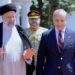 Iranian President Ebrahim Raisi, left, walks with Pakistan's Prime Minister Shehbaz Sharif during a welcome ceremony in the prime minister house in Islamabad on April 22. [Prime Minister Office via AP]
