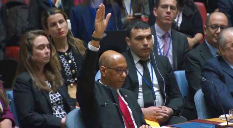 UN Photo
Ambassador Robert A. Wood of the United States votes against the draft resolution on Palestine in the Security Council.