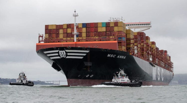 FILE 

MSC Ann in San Francisco Bay en route to the Port of Oakland, April 15, 2020. Photo: Abner Kingman