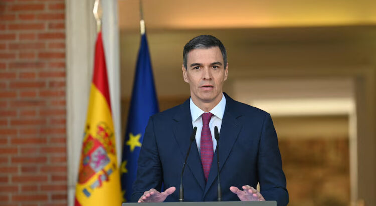 Spain's Prime Minister Pedro Sanchez gives a statement to annonunce he will stay on as Prime Minister after weighing his exit from the Spanish government, at Moncloa palace in Madrid, Spain April 29, 2024. Borja Puig de la Bellacasa/Pool via REUTERS