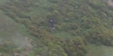 The wreckage of Iranian President's Ibrahim Raisi's crashed helicopter can be seen on a mountain in this photo.—X@ShaykhSulaiman