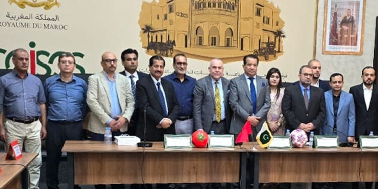 Pakistani businessmen delegation with President Casablanca Chamber Mr. Hassan Berkani, seen in pics Chairman Pak-Morocco Business Council Mirza Ishtiaq Baig and Member Parliament and former SVP FPCCI Dr. Mirza Ikhtiar Baig