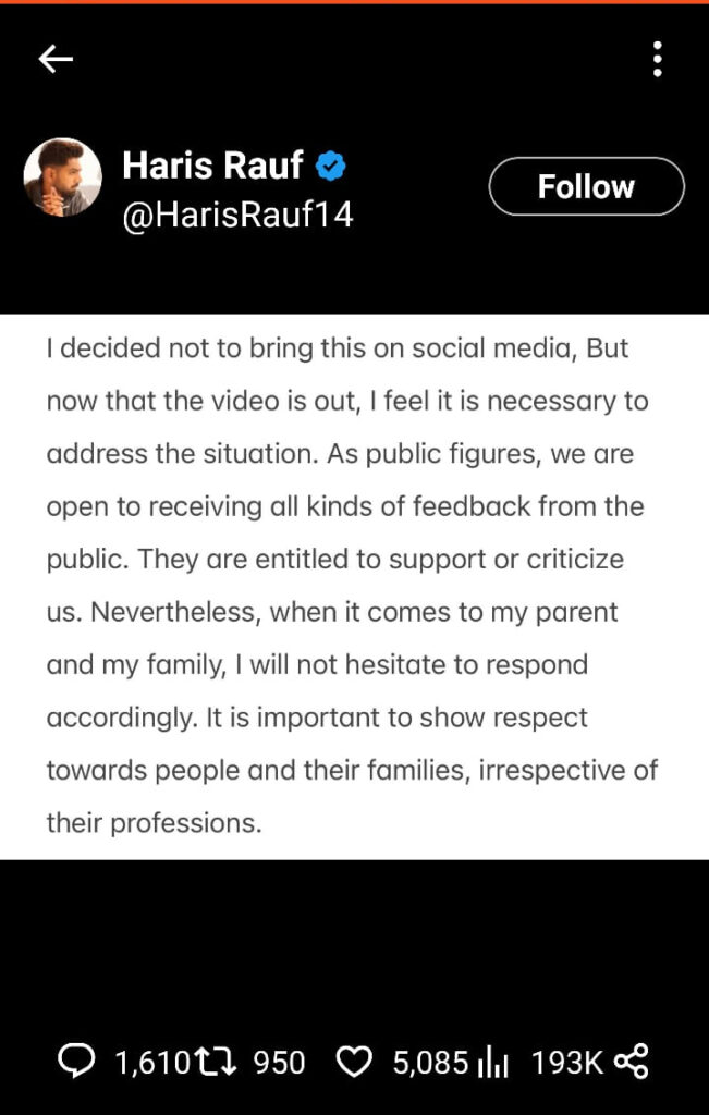 Haris Rauf Breaks Silence On Public Quarrel With Fan