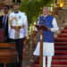 Narendra Modi is sworn in as PM at the Rashtrapati Bhavan, in New Delhi. Photograph: Manish Swarup/AP