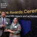 Prof Dr M Iqbal Choudhary (left) and Prof Dr Sammer Yousuf gesture for a photo after they receive “Outstanding Team Impact Prize” from UK’s Medical Research Council. (APP) June 30, 2024