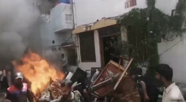 This photo shows a church being vandalised in Faisalabad’s Jaranwala on Wednesday. — Photo via President Bishop of the Church of Pakistan Azad Marshall’s Twitter