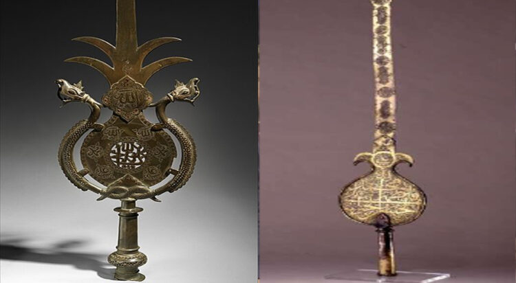 (L) A Shi''alam (17th-18th century), with the names of Allah, Muhammad, and 'Ali (R) an alam in British Museum.