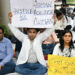 Practicing doctors and medical staff display placards as they take part in a protest against the incident of rape and murder of a young medic in Kolkata, during a demonstration held at a government hospital in New Delhi on August 12, 2024. (AFP)