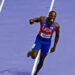 Paris 2024 Olympics - Athletics - Men's 100m Final - Stade de France, Saint-Denis, France - August 04, 2024. Noah Lyles of United States celebrates after winning gold. REUTERS/Alina Smutko