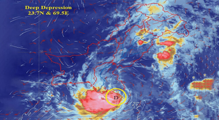 This satellite image captured at 9:30am on Aug 29, 2024 shows a deep depression developing over the northeast Arabian Sea. — PMD