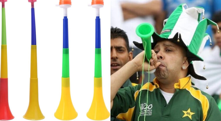 The vuvuzela is a horn, with an inexpensive injection-moulded plastic shell which produces a loud noise.