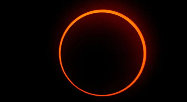 The "ring of fire" effect caused during the annular solar eclipse is seen from Penonome, Panama, on Oct. 14, 2023.Luis Acosta—AFP