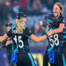 New Zealand's players celebrate their victory at the end of the ICC Women's T20 World Cup cricket final. Photograph: Giuseppe Cacace/AFP/Getty Images