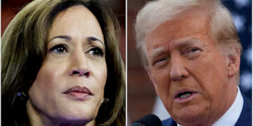 U.S. Vice President Kamala Harris in Milwaukee, Wisconsin, U.S. August 20, 2024 and former U.S. President Donald Trump in Bedminster, New Jersey, U.S., August 15, 2024 are seen in a combination of file photographs. REUTERS/Marco Bello, Jeenah Moon/File Photo