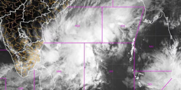 Satellite image of deep depression in Bay of Bangal as on November 28. (Photo: IMD)