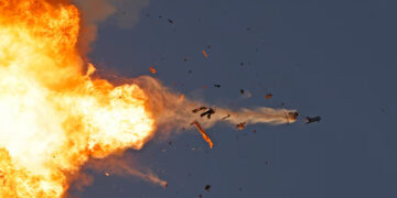 A Hezbollah UAV is intercepted by Israeli air forces over north Israel. (AFP: Jalaa Marey)