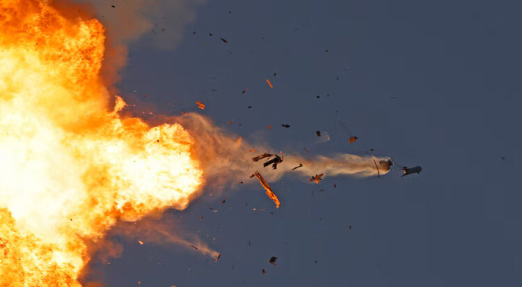 A Hezbollah UAV is intercepted by Israeli air forces over north Israel. (AFP: Jalaa Marey)