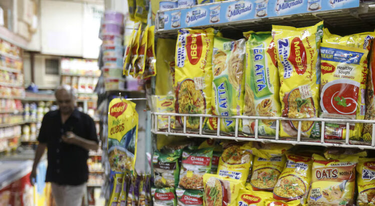 Packets of Nestle's Maggi instant noodles are seen on display at a grocery store in Mumbai, India, June 4, 2015. REUTERS/Shailesh Andrade/File Photo