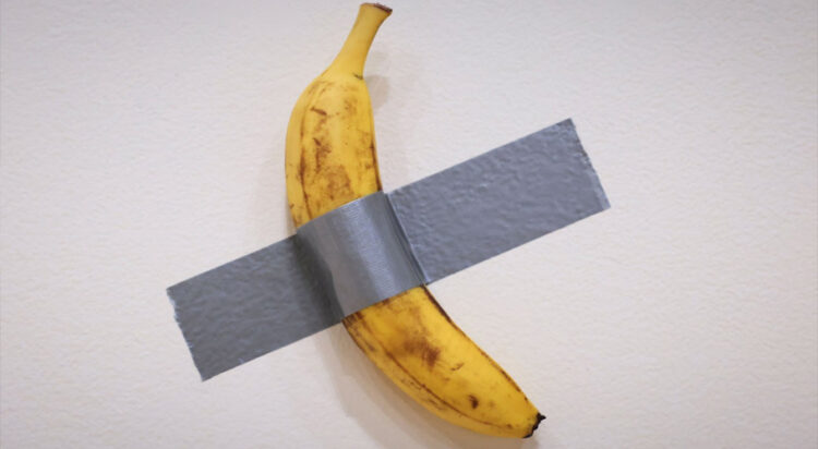 Italian visual artist Maurizio Cattelan's duct-taped Banana entitled "Comedian" is on display during a media preview at Sotheby's in New York, U.S., Nov. 8, 2024. (AFP Photo)