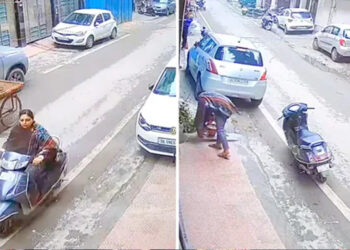 CCTV footage shows a woman stealing a small potted plant from outside a house.(X/@gharkekalesh)