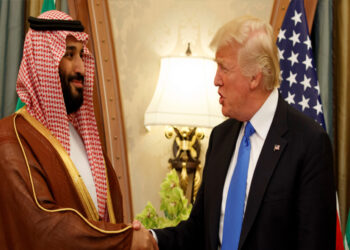 President Donald Trump shakes hands with Saudi Deputy Crown Prince and Defense Minister Mohammed bin Salman during a bilateral meeting, in Riyadh, May 20, 2017. AP Photo/Evan Vucci, File